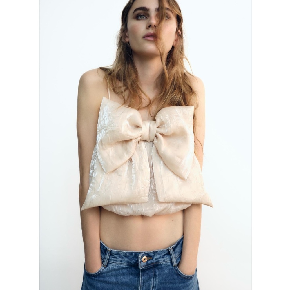 New - Zara CROP TOP WITH BOW ECRU | 9886/999/712 bows coquette dainty